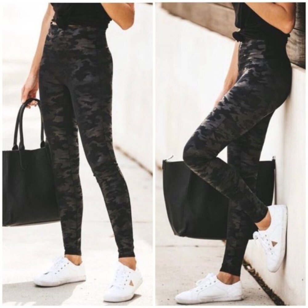 SPANX Faux‎ Leather Camo Leggings Women S Stretch Nylon Tummy Control 20185R